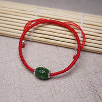 Thumbnail for Sterling Silver & RUSSIAN JADE Red Rope LONGEVITY Bracelet