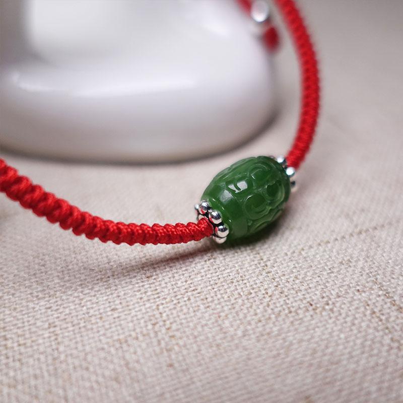 Sterling Silver & RUSSIAN JADE Red Rope LONGEVITY Bracelet