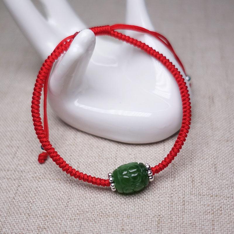 Sterling Silver & RUSSIAN JADE Red Rope LONGEVITY Bracelet