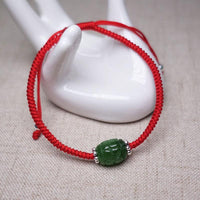 Thumbnail for Sterling Silver & RUSSIAN JADE Red Rope LONGEVITY Bracelet