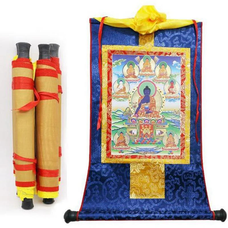 Tibetan Thangka Eight Medicine Buddha Wood Scroll YourSoulPlace.com