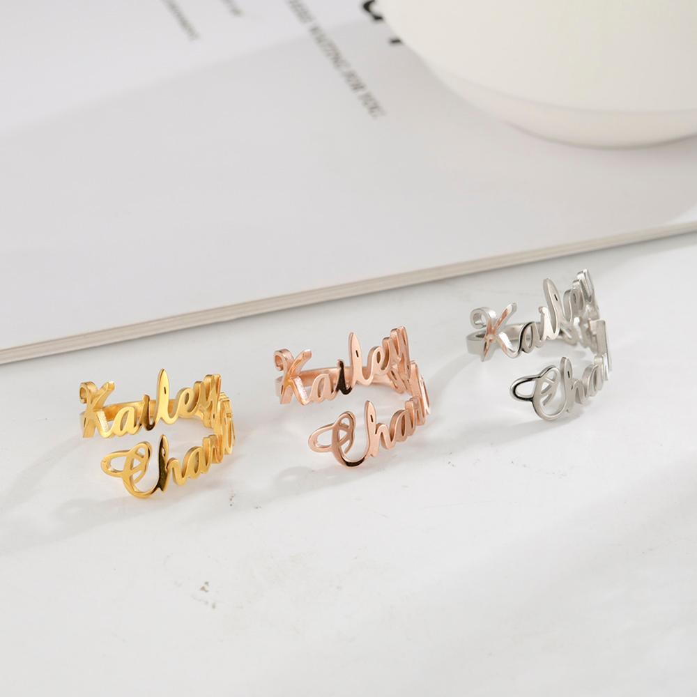 Stainless Steel Customizable Double Name LOVE Ring