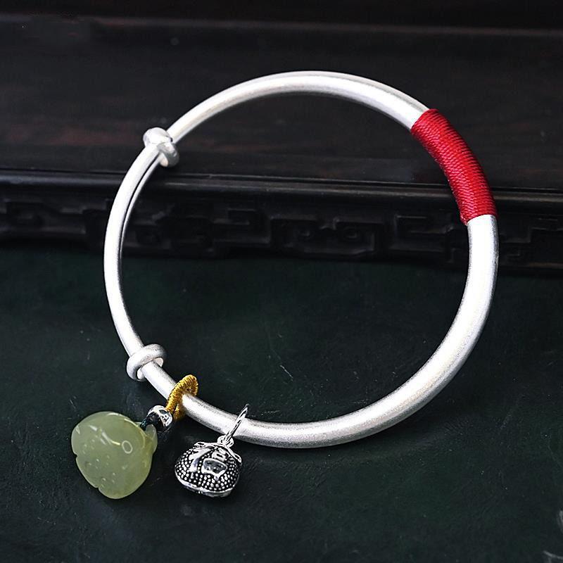 Ethnic Thai Silver Lucky 'Money Bag' & Jade Bangle