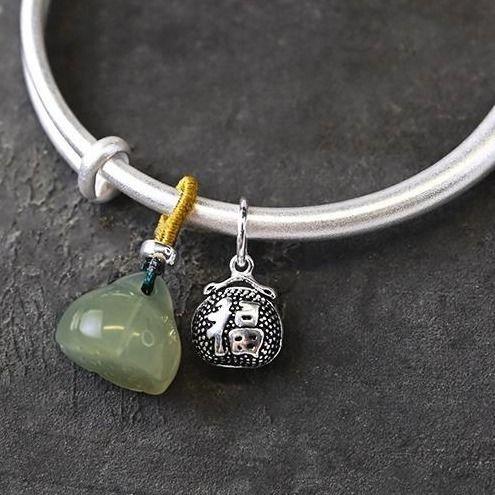 Ethnic Thai Silver Lucky 'Money Bag' & Jade Bangle