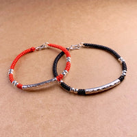 Thumbnail for Tibetan Buddhist Pure Silver 6 syllable OM  MANTRA  Red Rope Bracelet