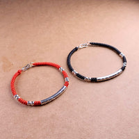 Thumbnail for Tibetan Buddhist Pure Silver 6 syllable OM  MANTRA  Red Rope Bracelet