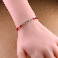 Thumbnail for Tibetan Buddhist Pure Silver 6 syllable OM  MANTRA  Red Rope Bracelet