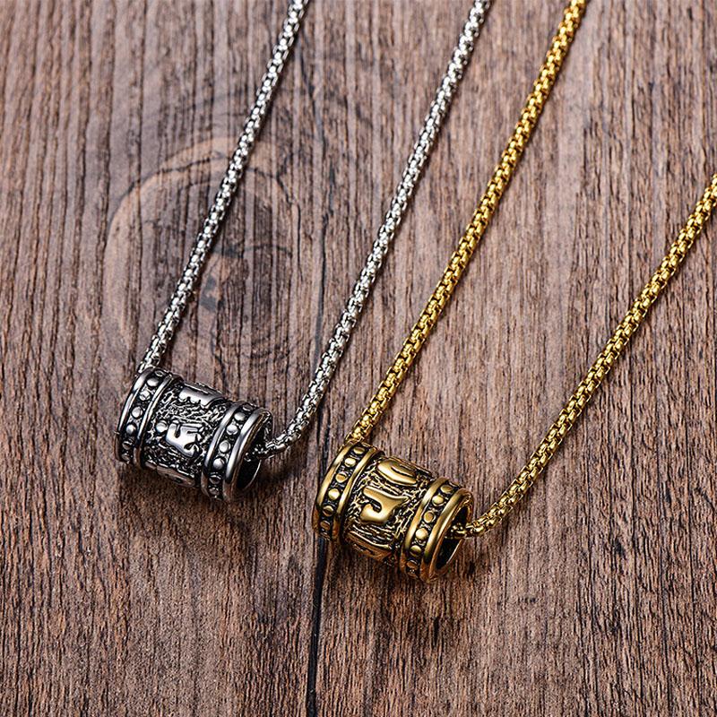 Titanium Steel Tibetan Buddhist Six Words Mantra Spiritual Necklace