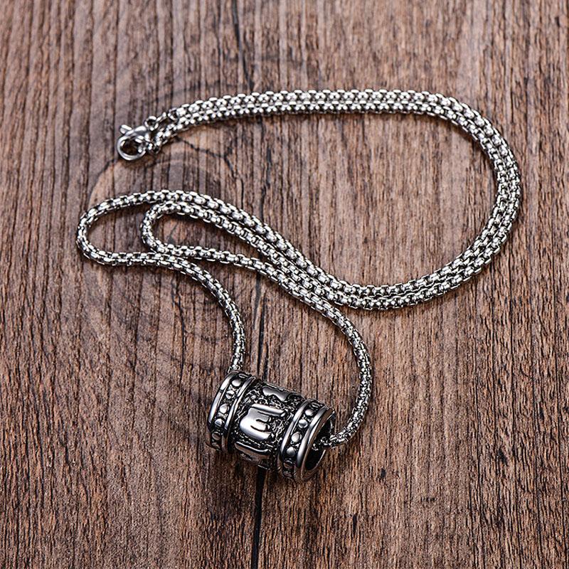 Titanium Steel Tibetan Buddhist Six Words Mantra Spiritual Necklace