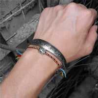 Thumbnail for 2 pc Tibetan Buddhist Braided Cotton Lucky Knot Rope Bracelet & OM MANTRA Bangle Set