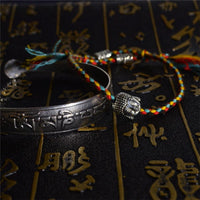 Thumbnail for 2 pc Tibetan Buddhist Braided Cotton Lucky Knot Rope Bracelet & OM MANTRA Bangle Set