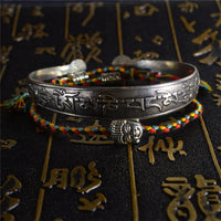 Thumbnail for 2 pc Tibetan Buddhist Braided Cotton Lucky Knot Rope Bracelet & OM MANTRA Bangle Set