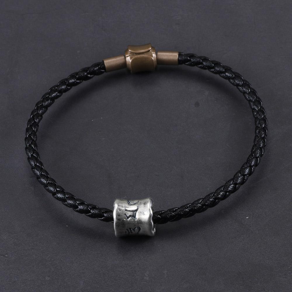 Tibetan Ethnic Braided Leather Bracelet with Pure Silver  Om Mani Padme Hum Charm