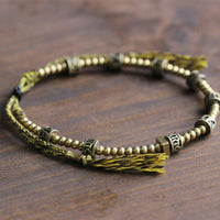 Thumbnail for Tibetan Buddhist  Brass Bead & Carved Om Mani Padme Hum  bracelet