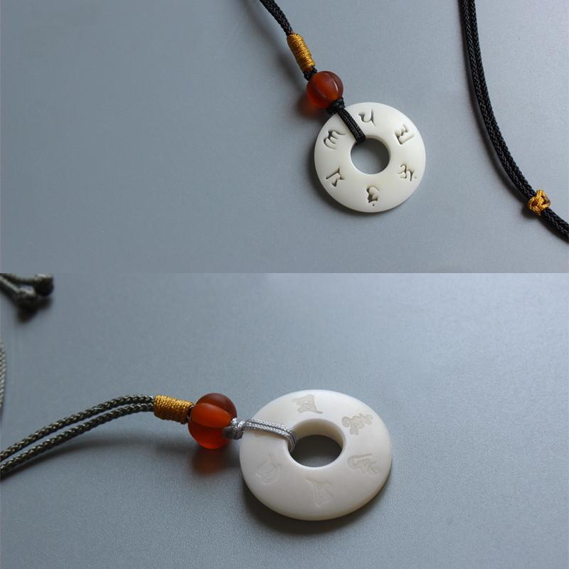 Tibetan Buddhist Handmade Rope Tagua Nut Mantra Necklace