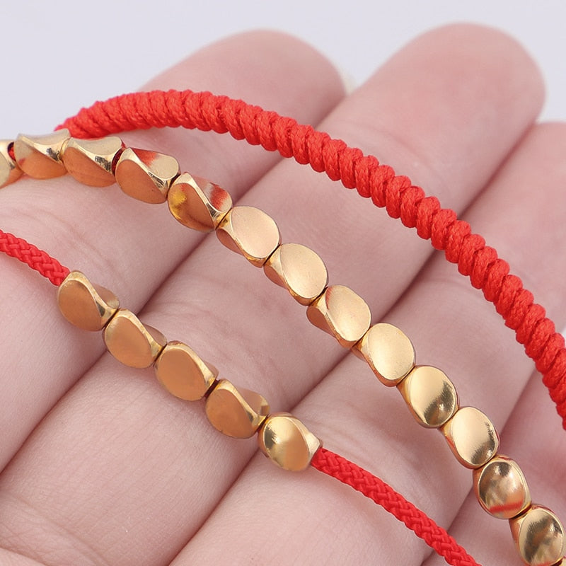 Tibetan Handmade Lucky Knot 'BE SUCCESSFUL' Copper & Red Rope 3 /pc Bracelet Set