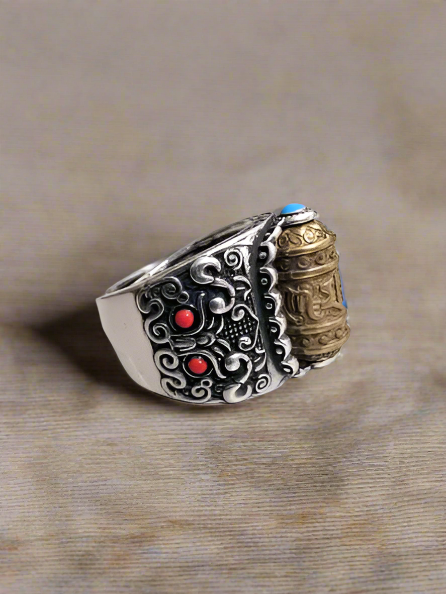 Tibetan Prayer Wheel Mantra Ring