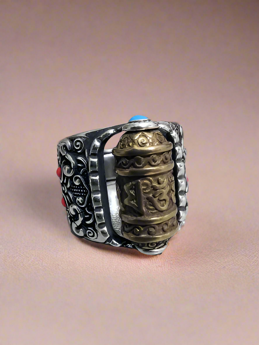 Tibetan Prayer Wheel Mantra Ring