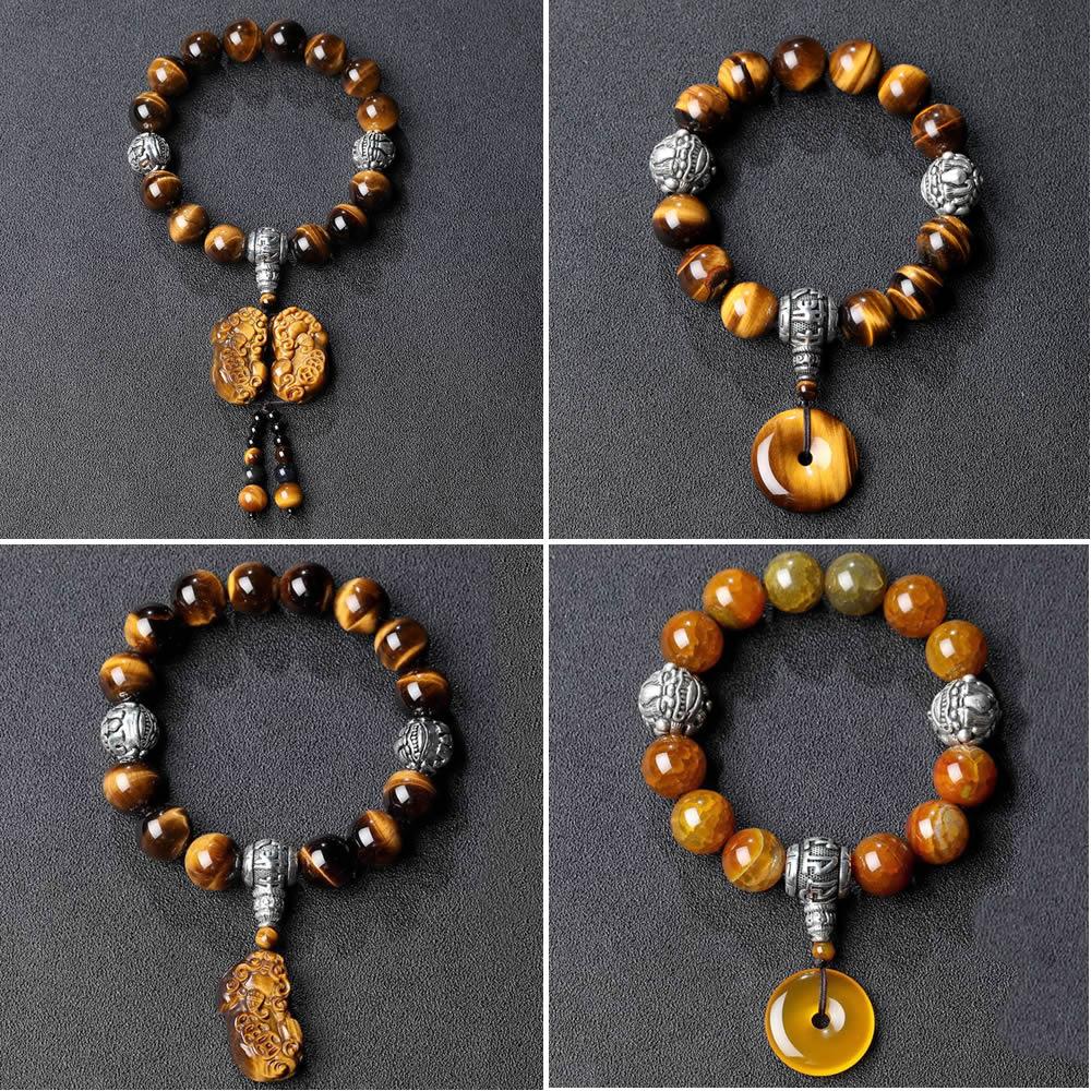 Natural Tiger Eye & Peacock Dragon Stone Ethnic Tibetan PROTECTION Car Amulet