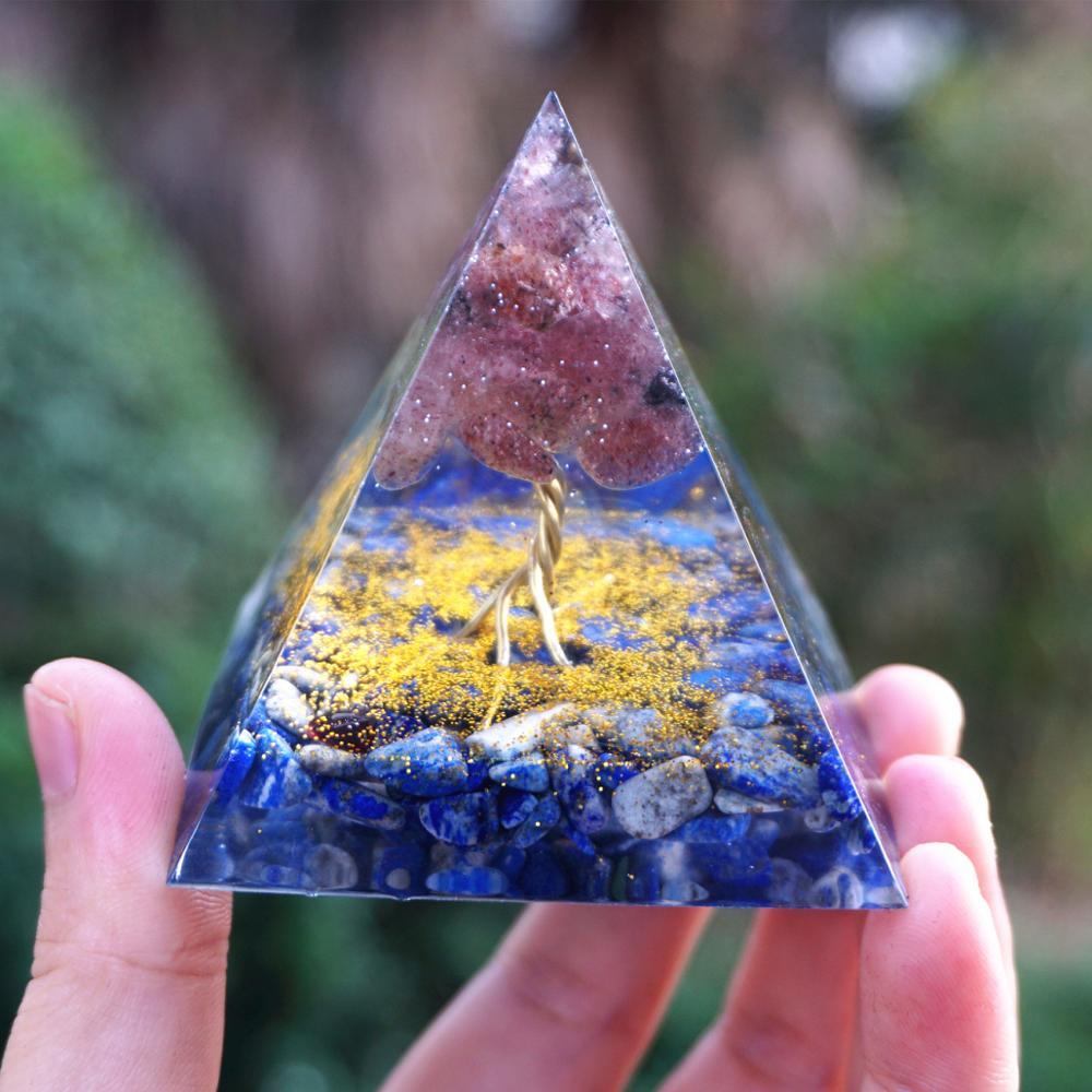 #38-Handmade Strawberry Quartz & Lapis Lazuli Tree of Life 'FIND your SOULMATE' ORGONITE Pyramid