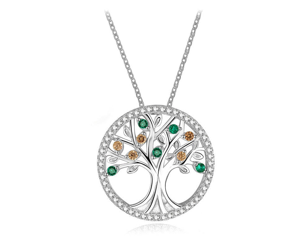 Tree of Life Silver-Plated Pendant with Cubic Zirconia Crystals