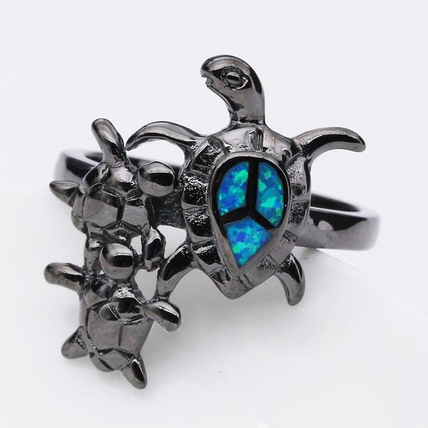 Cool Black Turtle Blue Opal Ring