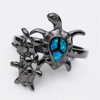Thumbnail for Cool Black Turtle Blue Opal Ring