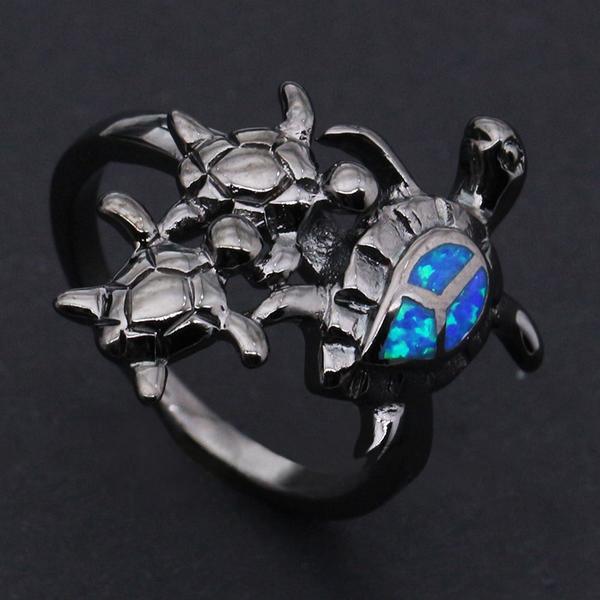Cool Black Turtle Blue Opal Ring