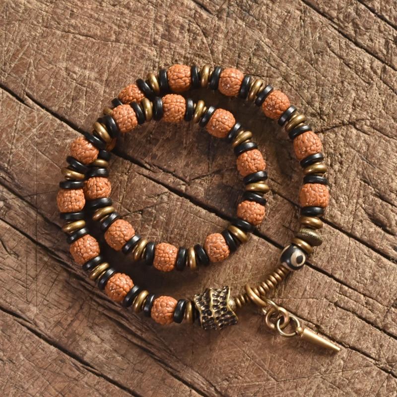 Ethnic Tibetan Copper Bead Accents, Ebony Wood & Rudraksha Seed SELF ASSURANCE Bracelet