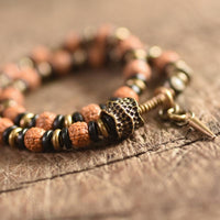 Thumbnail for Ethnic Tibetan Copper Bead Accents, Ebony Wood & Rudraksha Seed SELF ASSURANCE Bracelet