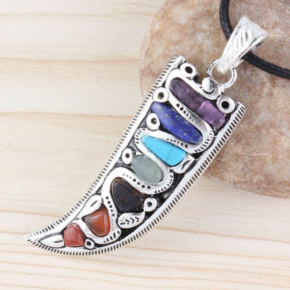 Unique 7 Chakra Stone Horn Shaped Pendant Necklace