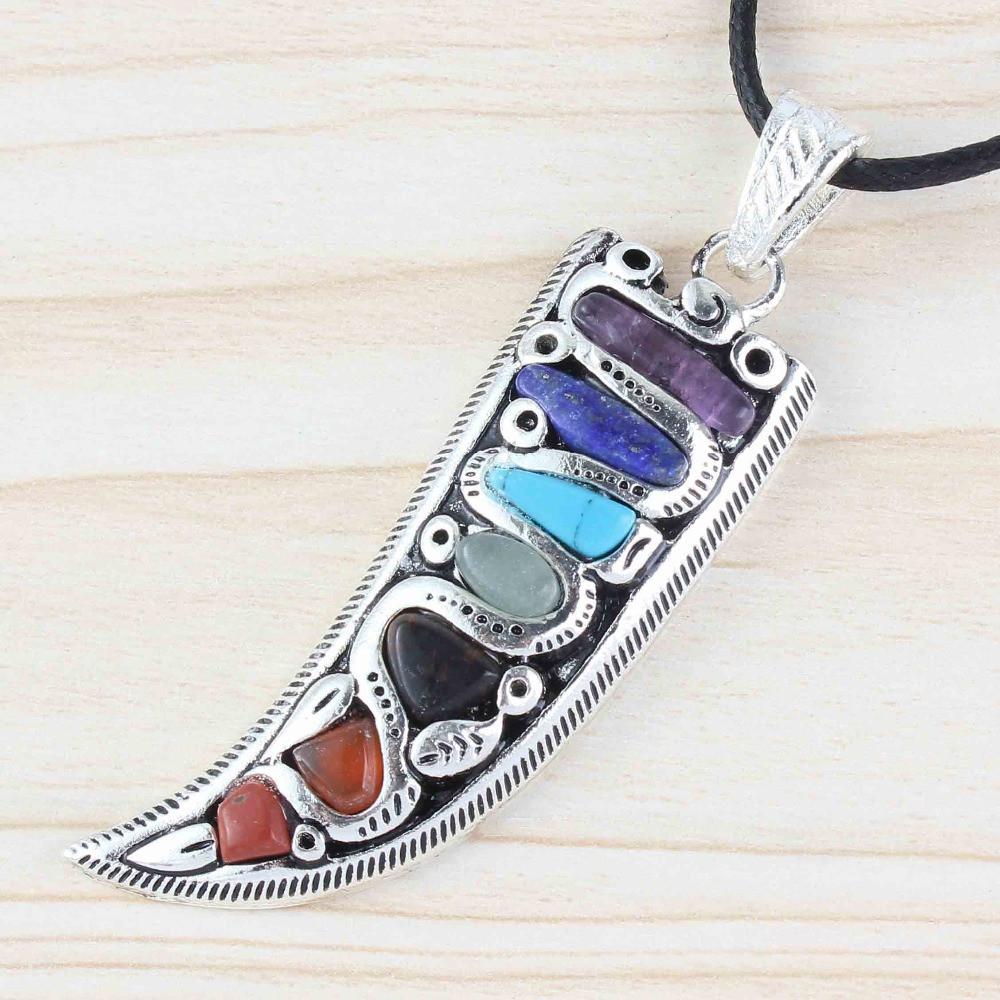 Unique 7 Chakra Stone Horn Shaped Pendant Necklace