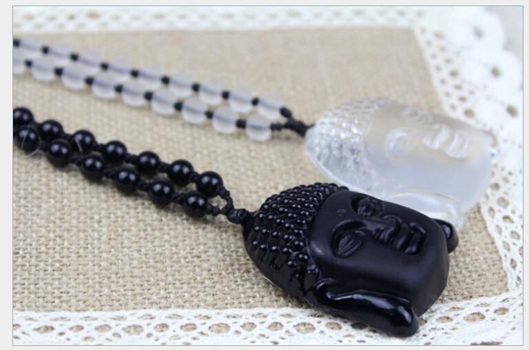 2pc/set -Natural Obsidian & Natural Quartz Crystal Buddha Sakyamuni Pendants