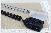 Thumbnail for 2pc/set -Natural Obsidian & Natural Quartz Crystal Buddha Sakyamuni Pendants