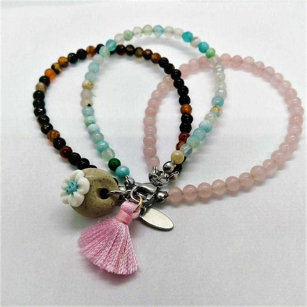 Rose Quartz & Agate EMOTIONAL HEALING -3 Strand Stone Blend Bracelet