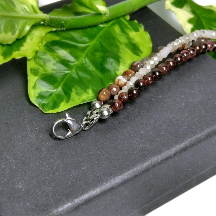 Genuine Garnet, Quartz & Agate HEALTH & HAPPINESS -3 Strand Stone Blend Bracelet