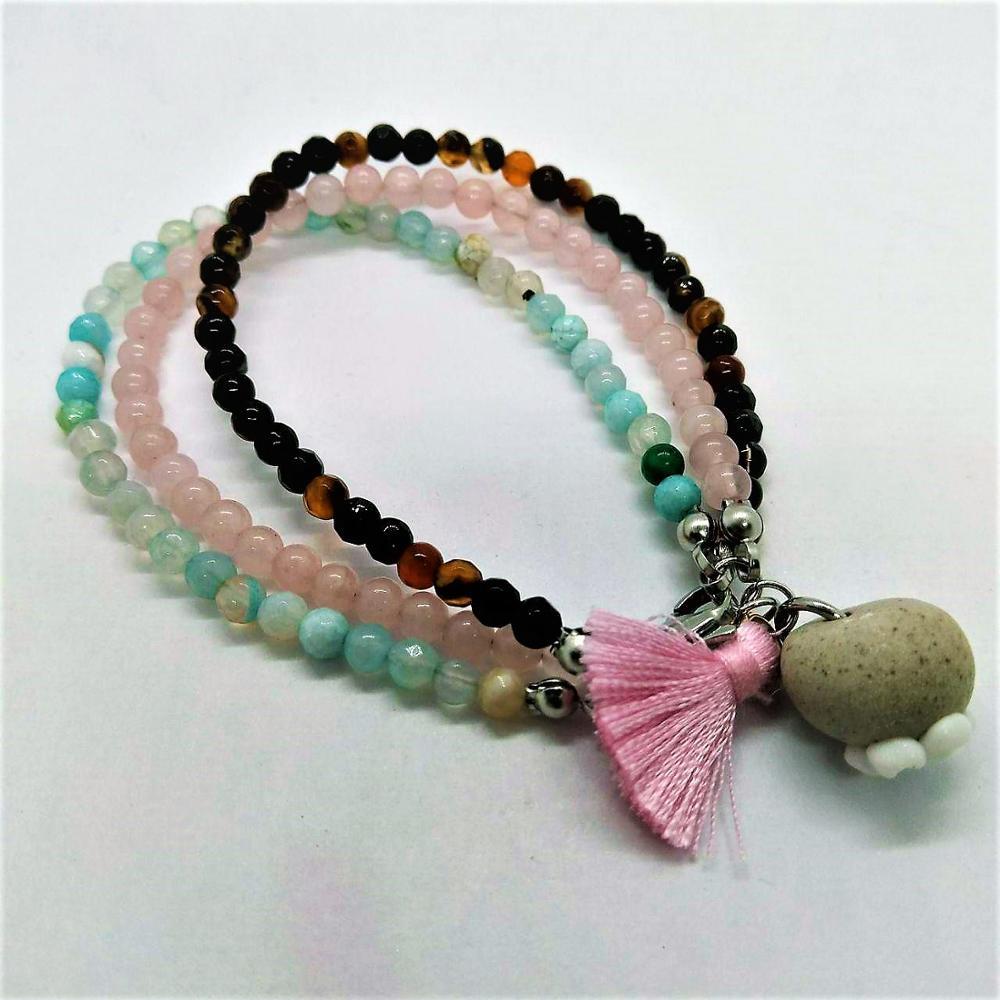 Rose Quartz & Agate EMOTIONAL HEALING -3 Strand Stone Blend Bracelet