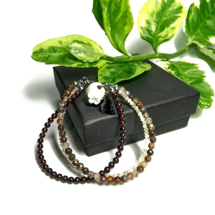 Genuine Garnet, Quartz & Agate HEALTH & HAPPINESS -3 Strand Stone Blend Bracelet