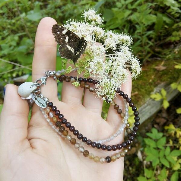 Genuine Garnet, Quartz & Agate HEALTH & HAPPINESS -3 Strand Stone Blend Bracelet