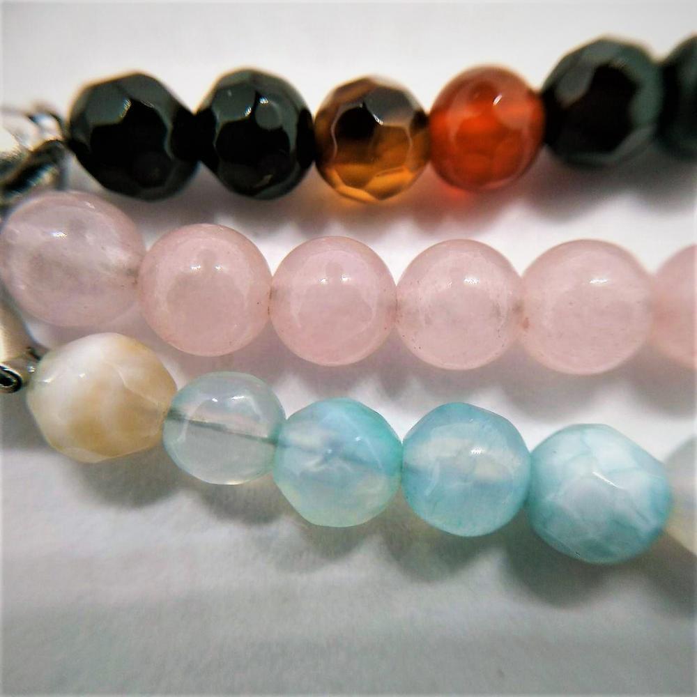 Rose Quartz & Agate EMOTIONAL HEALING -3 Strand Stone Blend Bracelet