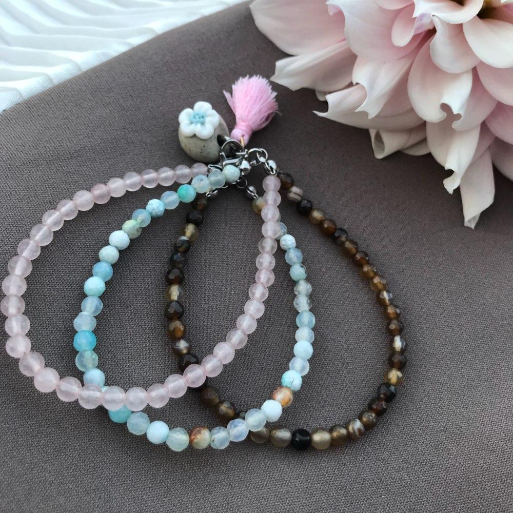 Rose Quartz & Agate EMOTIONAL HEALING -3 Strand Stone Blend Bracelet