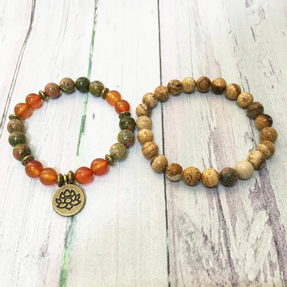 Unakite & Carnelian Mala Bracelet