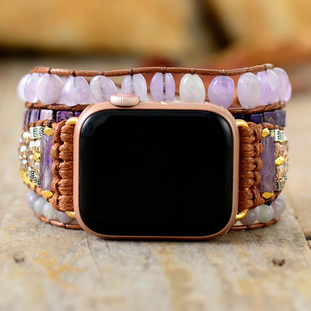 Natural Purpurite & Lavender Quartz 4 Layer Apple Watch Band