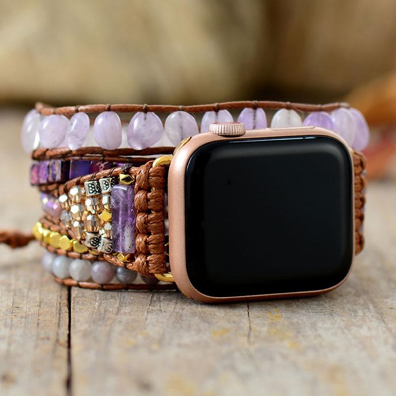 Natural Purpurite & Lavender Quartz 4 Layer Apple Watch Band