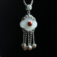 Thumbnail for THAI SILVER Red Tourmaline & Hetian Jade Tassel Necklace