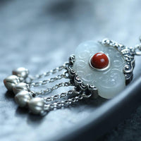 Thumbnail for THAI SILVER Red Tourmaline & Hetian Jade Tassel Necklace