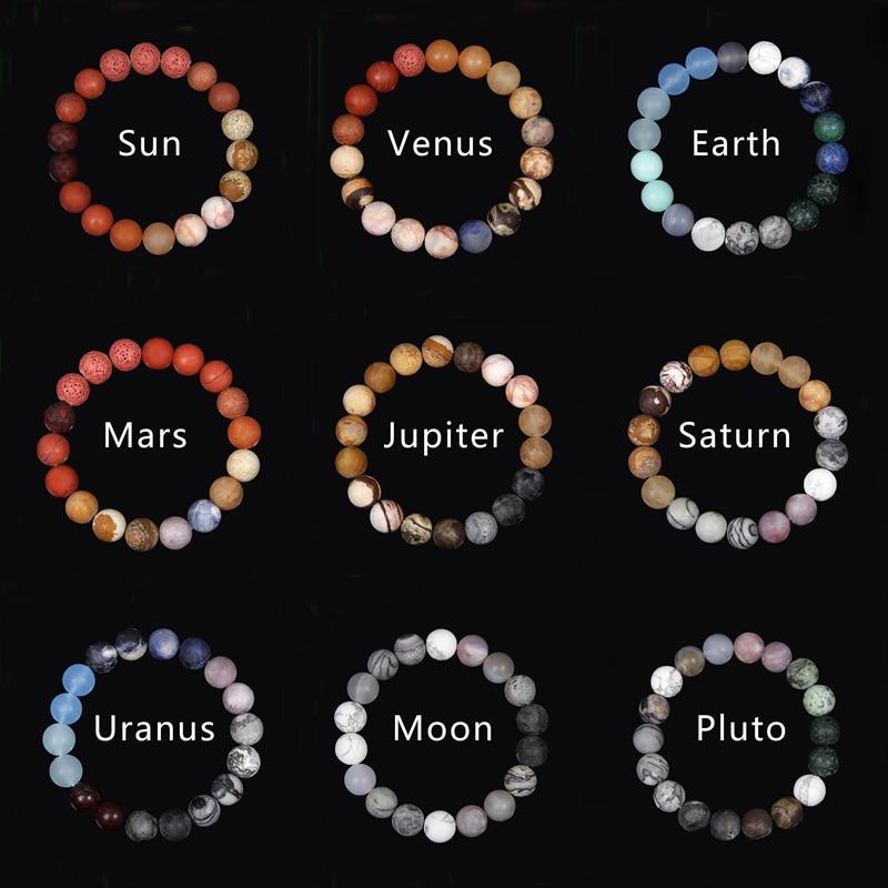Eight Planets Natural Stone Bracelet - Solar System Universe Bead Jewelry For Men & Women