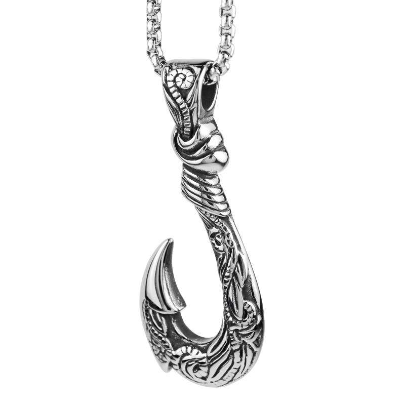 cool fish hook Maui Magic Fish Hook Necklace Pendant Men Vintage Punk Style Stainless Steel Pirate Anchor Necklace Biker Jewelry Gift Wholesale Style A-Pendant Only
