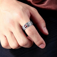 Thumbnail for Natural  Garnet & 925 Sterling Silver LUCKY PIXIU OM Mantra Ring