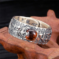 Thumbnail for Natural  Garnet & 925 Sterling Silver LUCKY PIXIU OM Mantra Ring